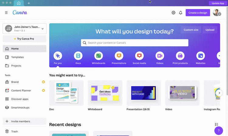 Canva dashboard Canva dashboard
